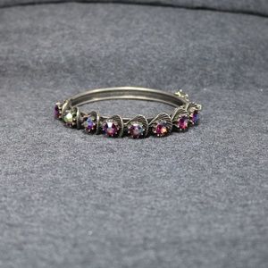 vintage costume jewelry florenza pink Aurora borealis rhinestone hinged bracele
